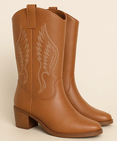 Bota Texana Feminina Cano Médio Com Bordado Country | Leni