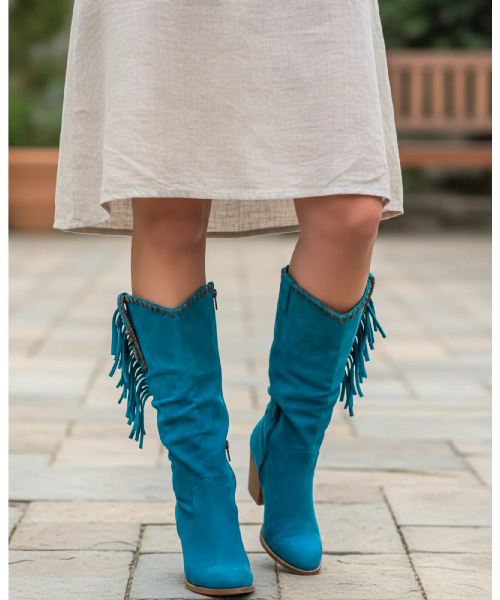 Comprar bota texana feminina com franjas e salto bloco estilo country confortável e elegante em oferta exclusiva barato VIZZANO