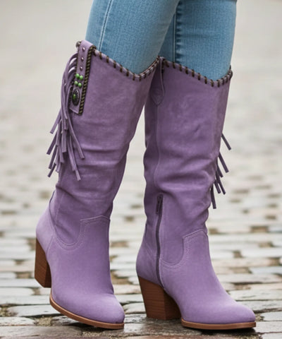 Comprar bota texana feminina com franjas e salto bloco estilo country confortável e elegante em oferta exclusiva barato VIZZANO