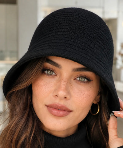 Comprar bucket chapéu tricotado lã formato sino cloche aba curta copa volumosa inverno barato e em promoção ANELLIMN