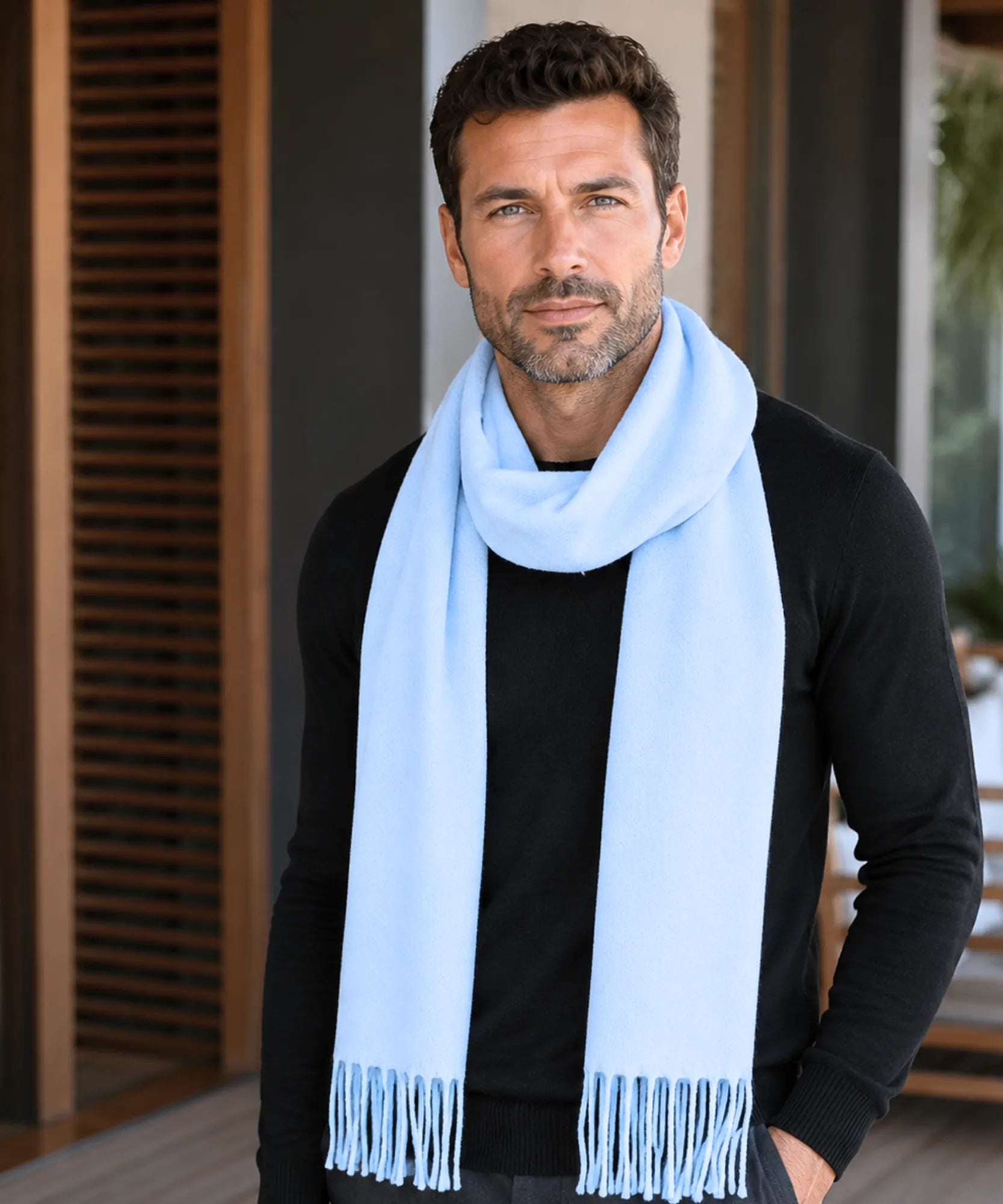 Comprar cachecol masculino de lã premium com franja fina e caimento elegante barato ANELLIMN