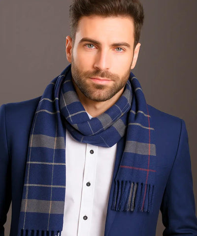 Cachecol masculino xadrez azul