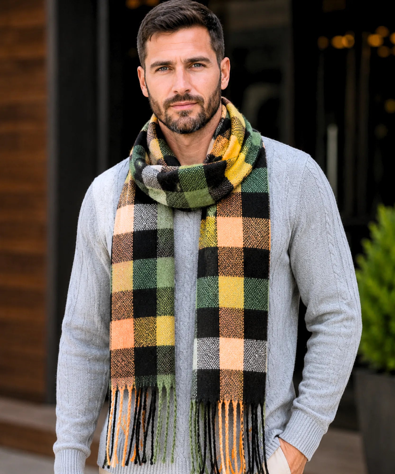 Comprar cachecol masculino de lã elegante com textura encorpada e corte moderno para looks de inverno e meia estação barato ANELLIMN 