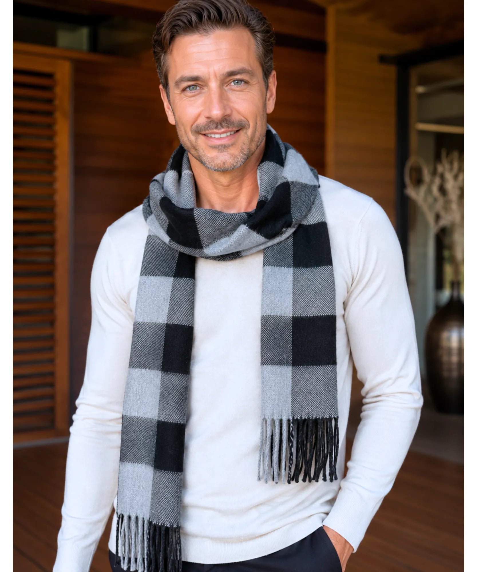 Comprar cachecol masculino de lã elegante com textura encorpada e corte moderno para looks de inverno e meia estação barato ANELLIMN 