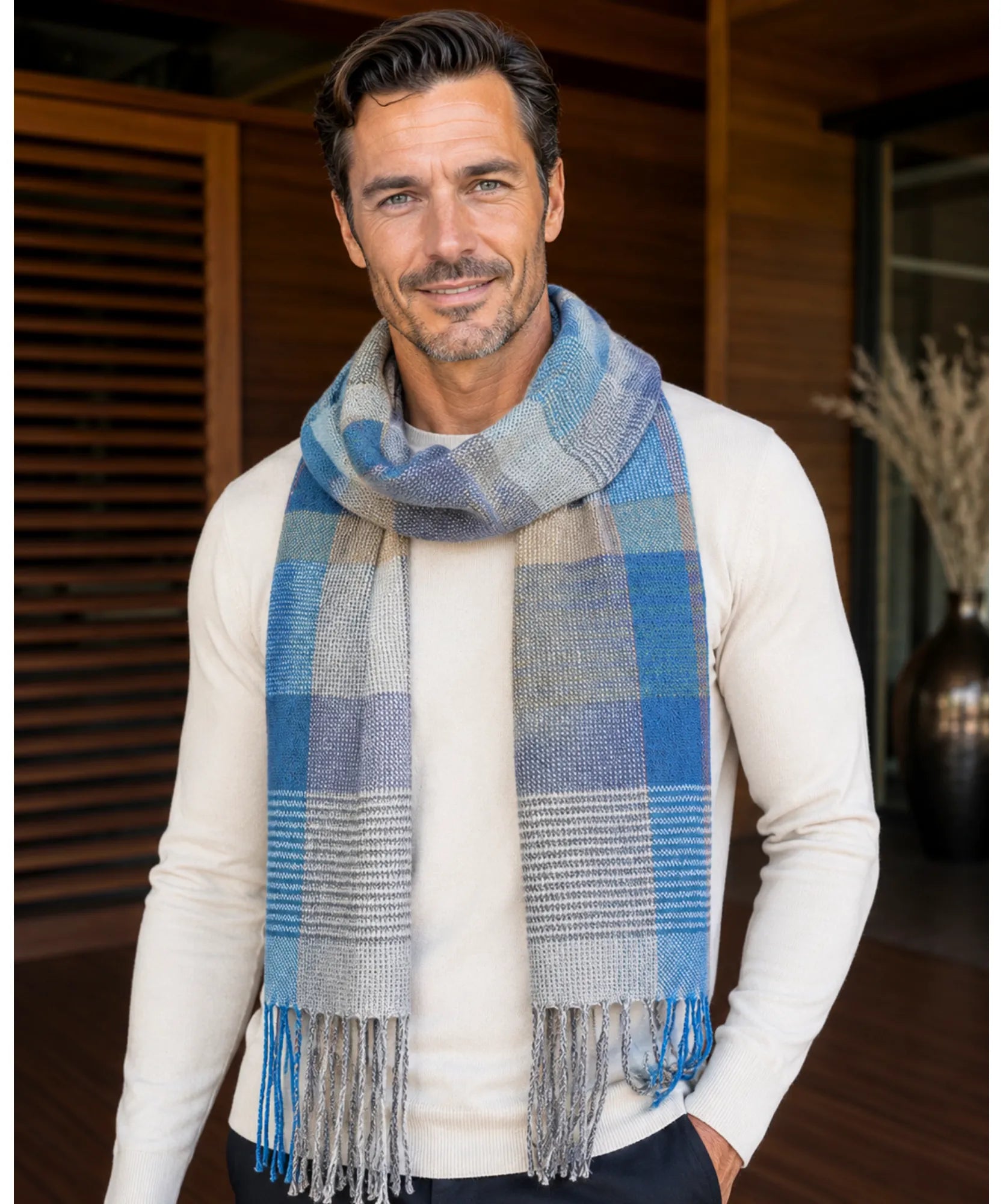 Comprar cachecol masculino de lã elegante com textura encorpada e corte moderno para looks de inverno e meia estação barato ANELLIMN 