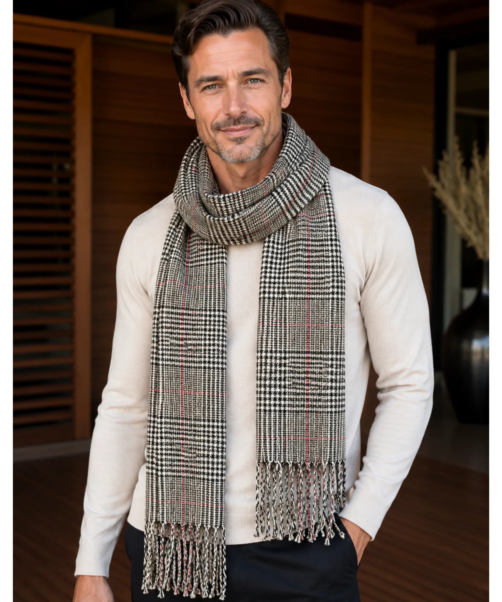 Comprar cachecol masculino de lã elegante com textura encorpada e corte moderno para looks de inverno e meia estação barato ANELLIMN 