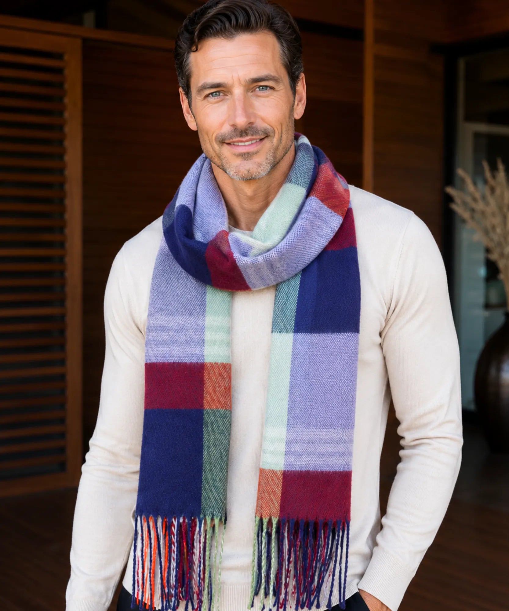 Comprar cachecol masculino de lã elegante com textura encorpada e corte moderno para looks de inverno e meia estação barato ANELLIMN 