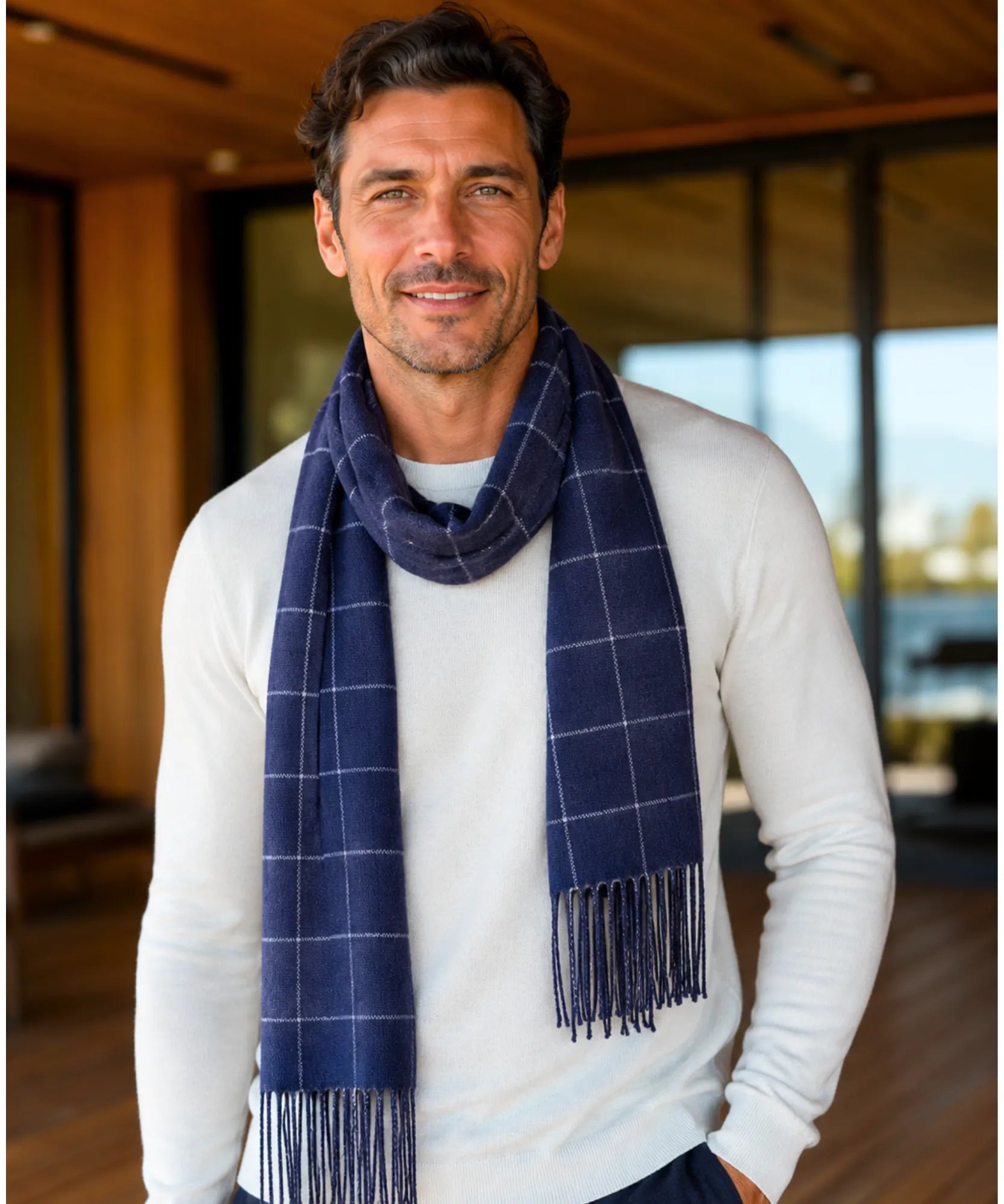 Comprar cachecol masculino de lã elegante com textura encorpada e corte moderno para looks de inverno e meia estação barato ANELLIMN 