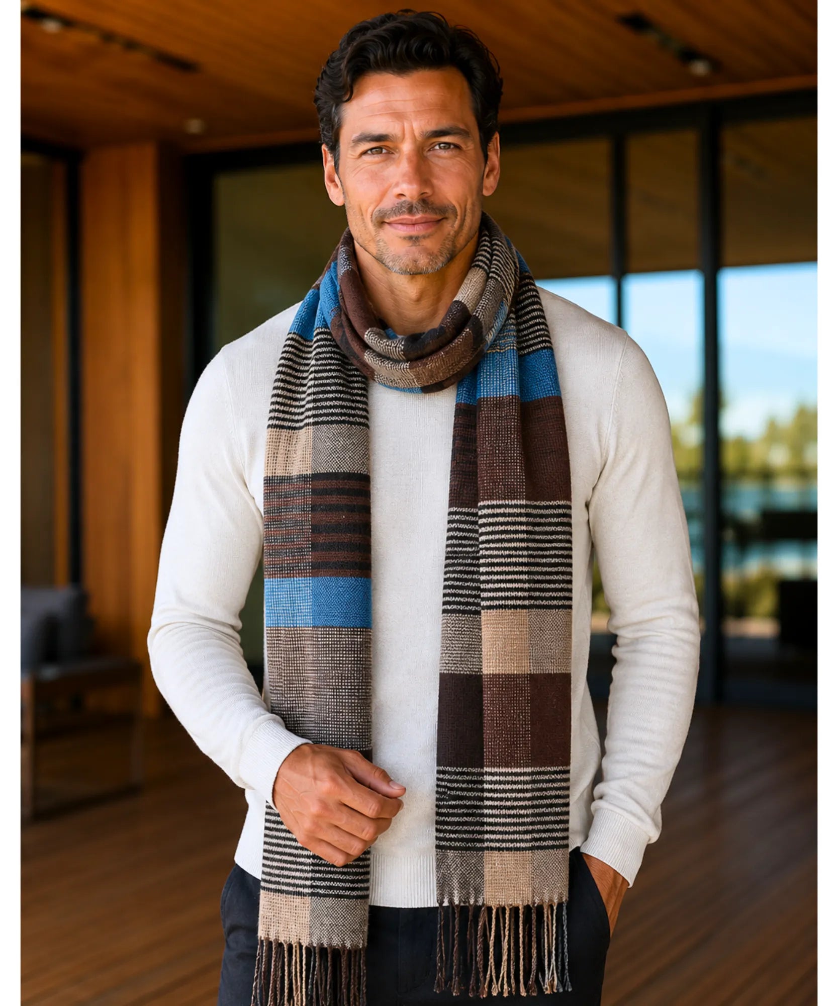Comprar cachecol masculino de lã elegante com textura encorpada e corte moderno para looks de inverno e meia estação barato ANELLIMN 