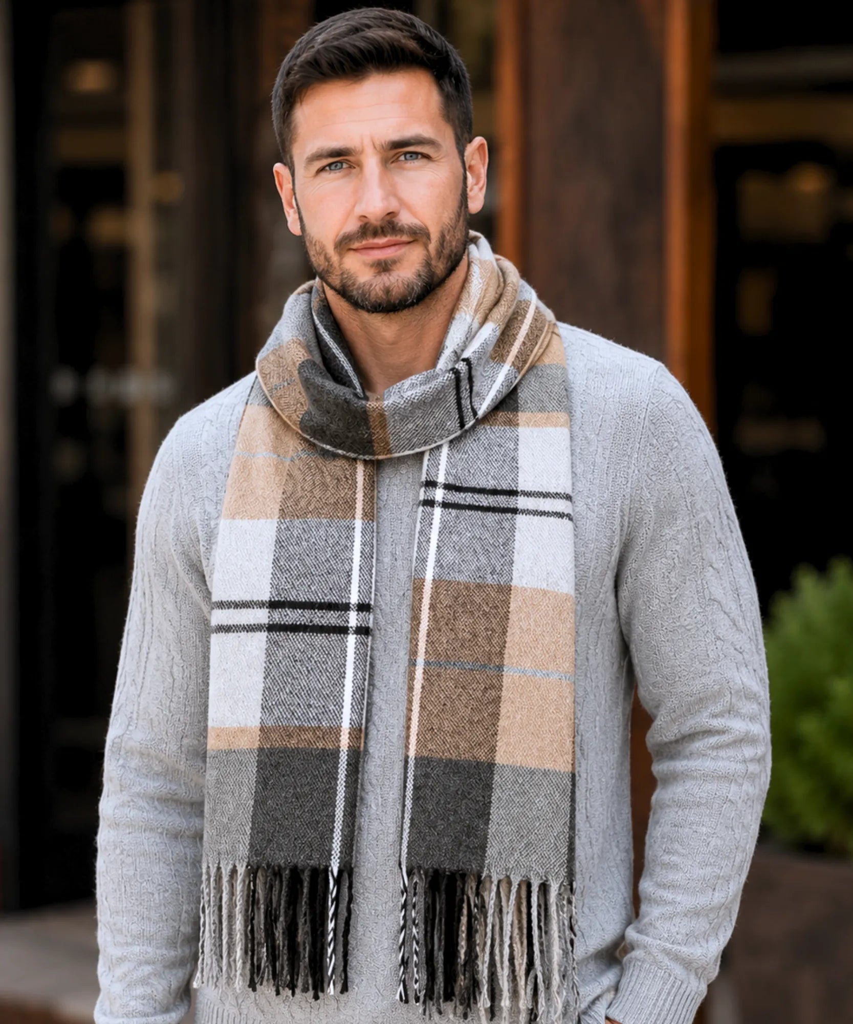 Comprar cachecol masculino de lã elegante com textura encorpada e corte moderno para looks de inverno e meia estação barato ANELLIMN 