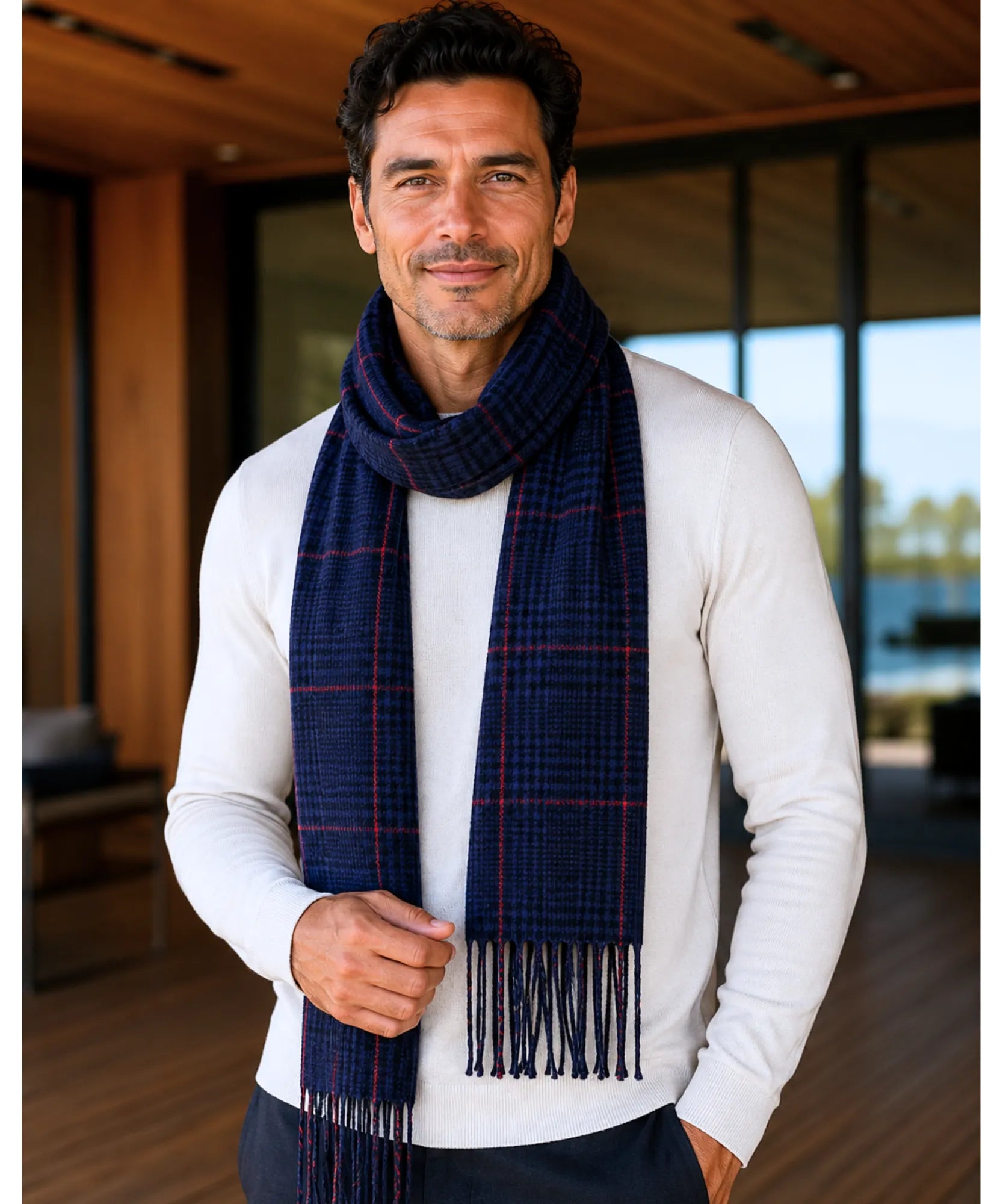 Comprar cachecol masculino de lã elegante com textura encorpada e corte moderno para looks de inverno e meia estação barato ANELLIMN 