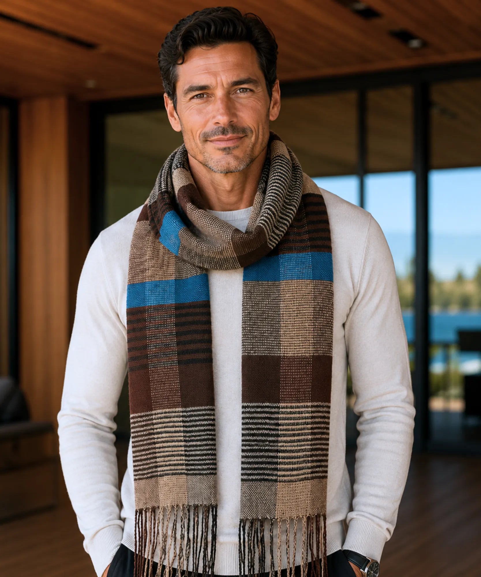 Comprar cachecol masculino de lã elegante com textura encorpada e corte moderno para looks de inverno e meia estação barato ANELLIMN 