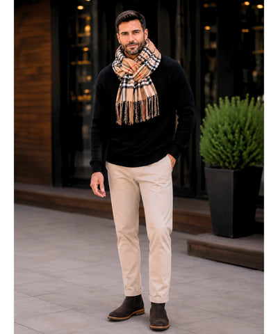 Comprar cachecol masculino de lã elegante com textura encorpada e corte moderno para looks de inverno e meia estação barato ANELLIMN 