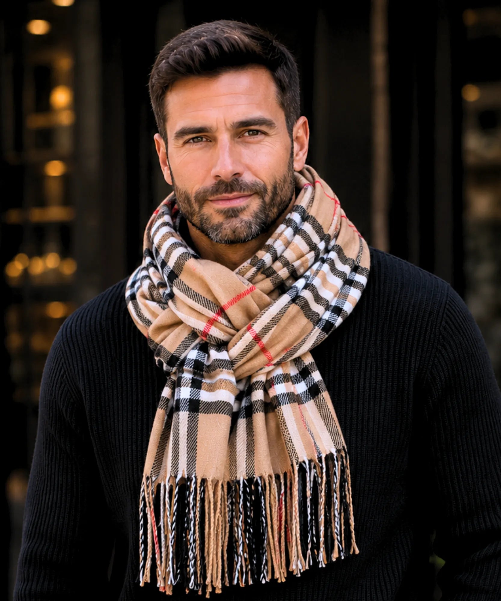 Comprar cachecol masculino de lã elegante com textura encorpada e corte moderno para looks de inverno e meia estação barato ANELLIMN 