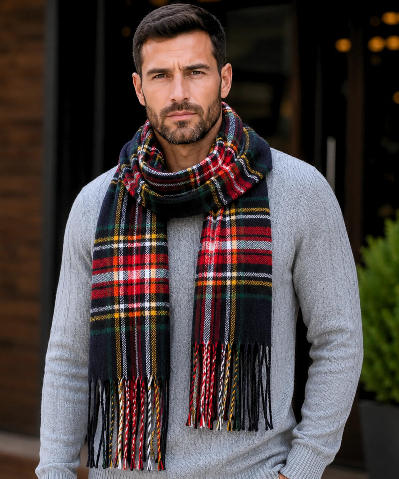 Comprar cachecol masculino de lã elegante com textura encorpada e corte moderno para looks de inverno e meia estação barato ANELLIMN 