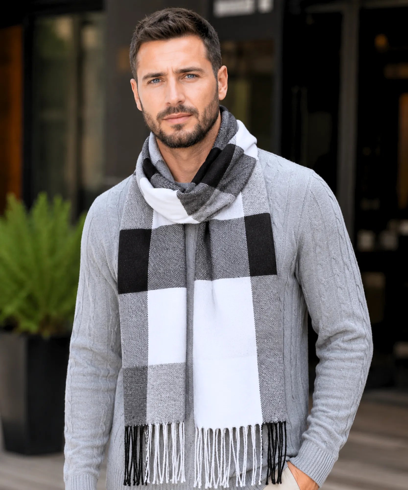 Comprar cachecol masculino de lã elegante com textura encorpada e corte moderno para looks de inverno e meia estação barato ANELLIMN 