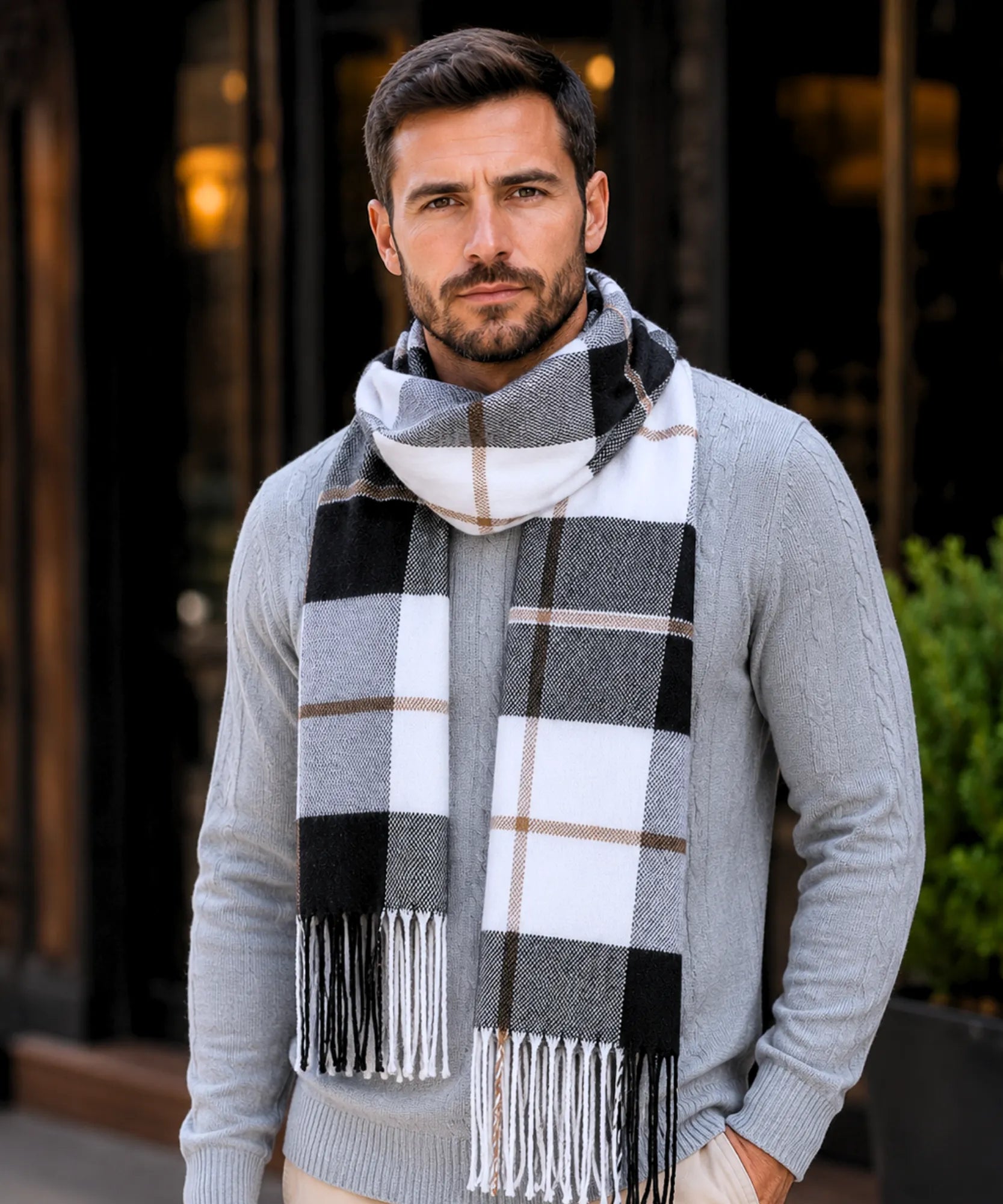 Comprar cachecol masculino de lã elegante com textura encorpada e corte moderno para looks de inverno e meia estação barato ANELLIMN 