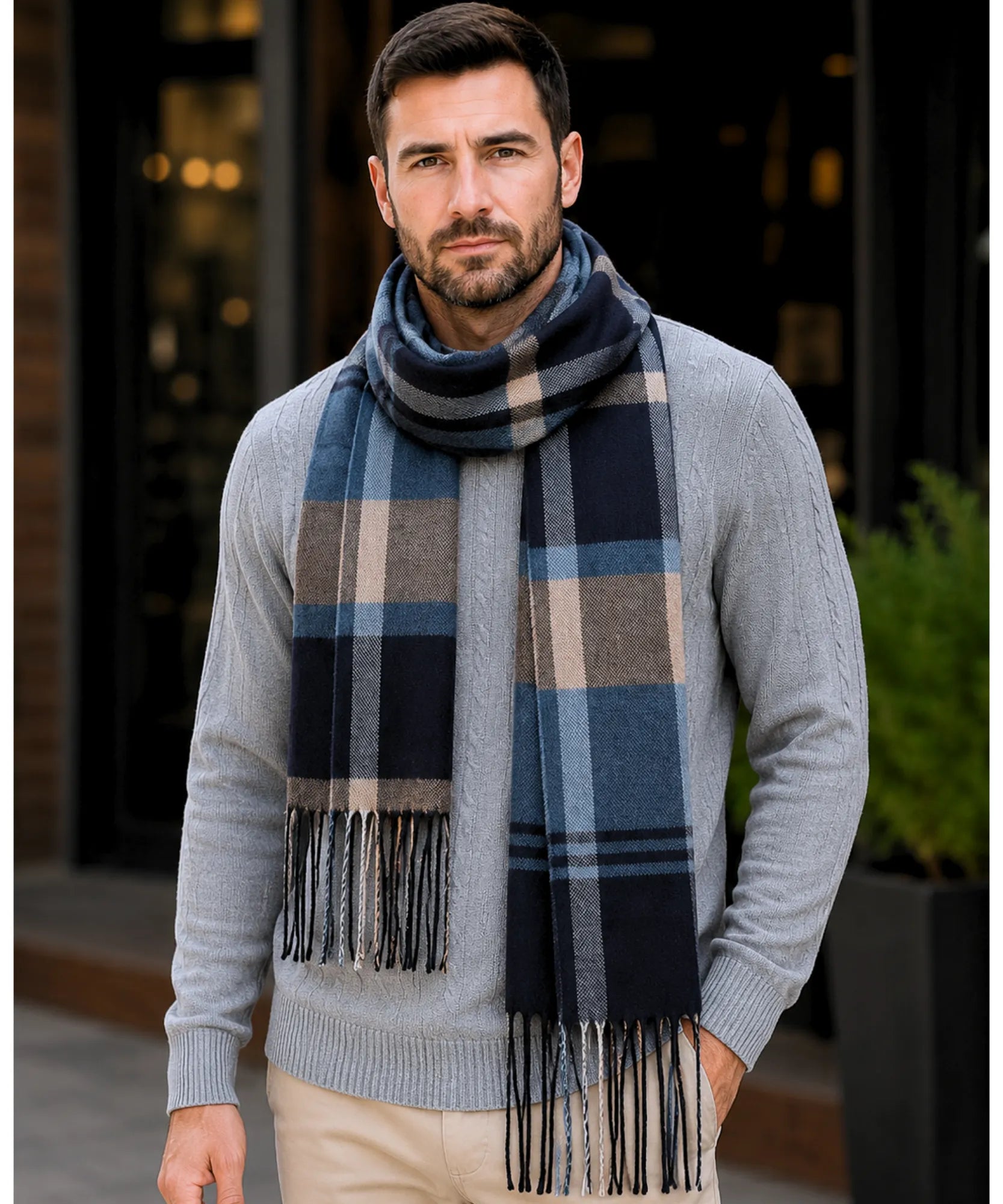Comprar cachecol masculino de lã elegante com textura encorpada e corte moderno para looks de inverno e meia estação barato ANELLIMN 