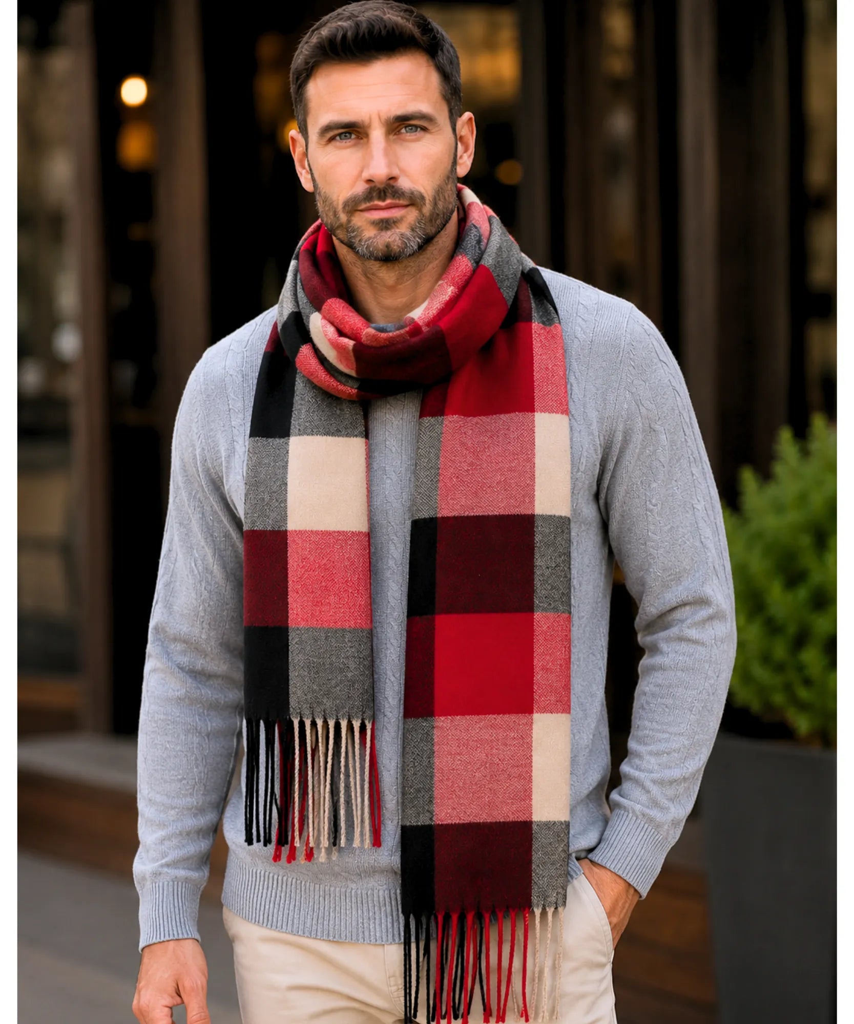 Comprar cachecol masculino de lã elegante com textura encorpada e corte moderno para looks de inverno e meia estação barato ANELLIMN 