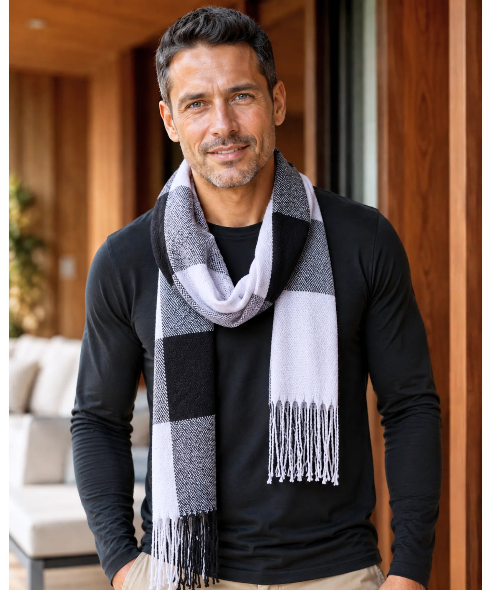 Comprar cachecol masculino de lã elegante com textura encorpada e corte moderno para looks de inverno e meia estação barato ANELLIMN 