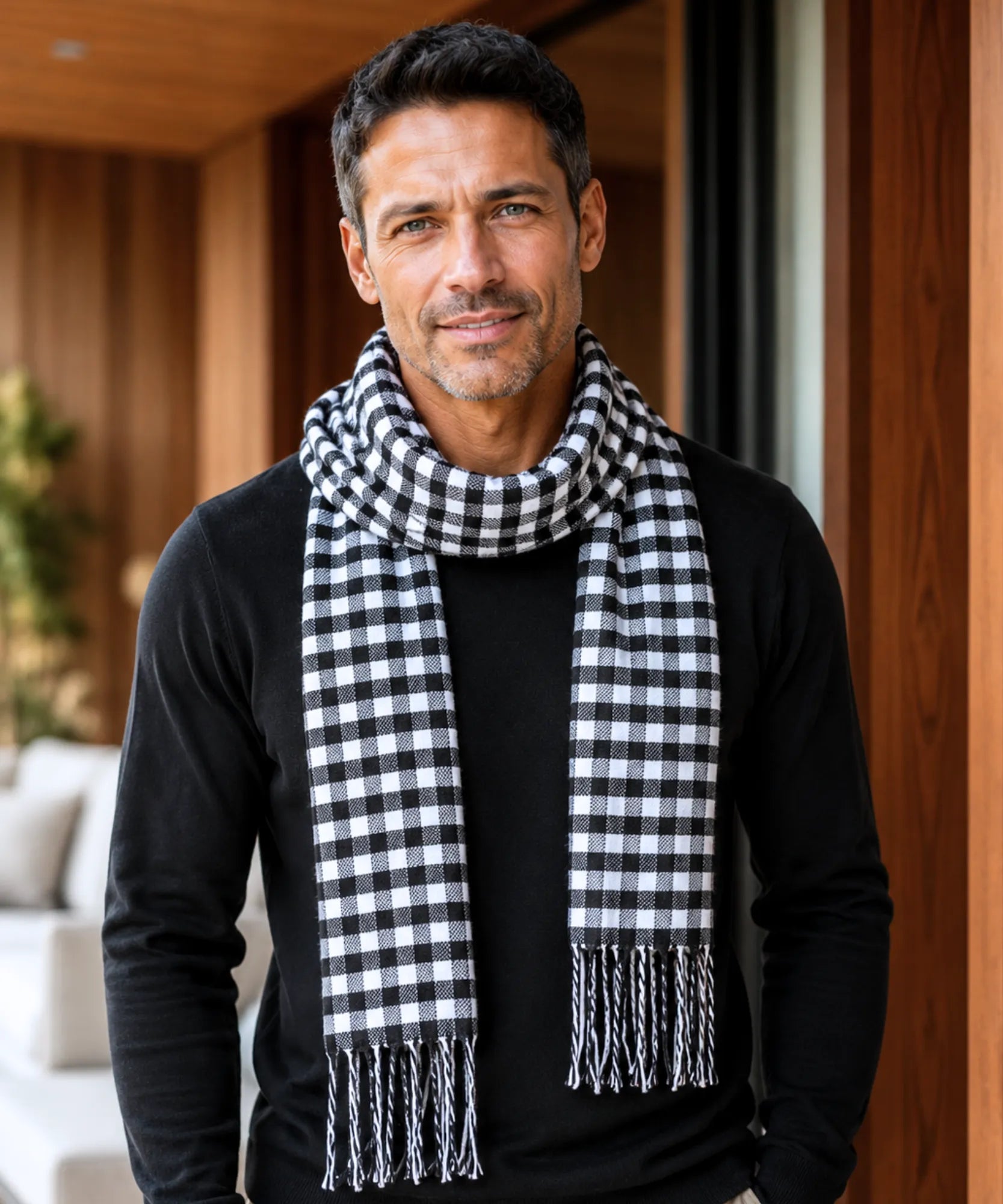 Comprar cachecol masculino de lã elegante com textura encorpada e corte moderno para looks de inverno e meia estação barato ANELLIMN 