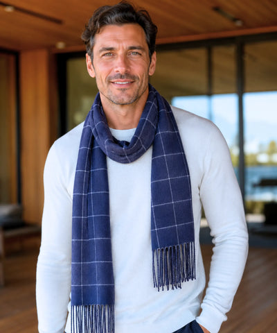 Comprar cachecol masculino xadrez de lã premium com franja fina para inverno urbano elegante em promoção ANELLIMN