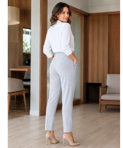 Comprar calça alfaiataria feminina cintura alta com zíper lateral elegante para escritório barato ou em promoção ANELLIMN