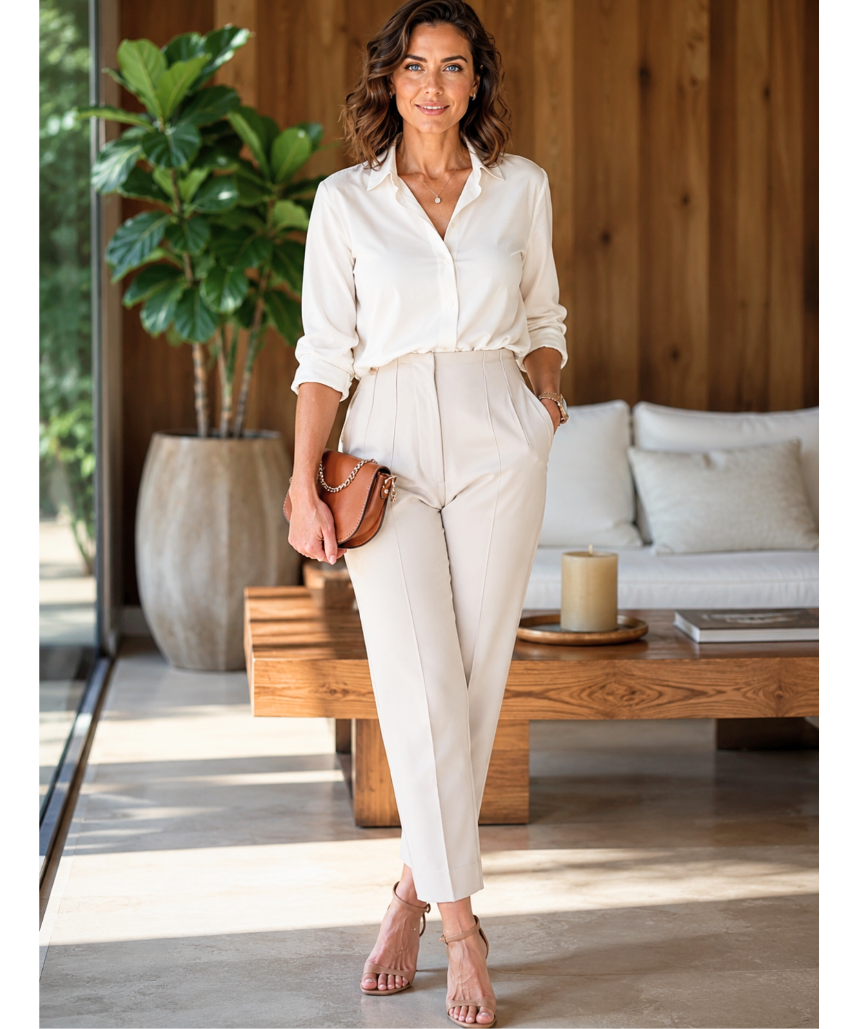 Comprar calça alfaiataria feminina cintura alta com zíper lateral elegante para escritório barato ou em promoção ANELLIMN