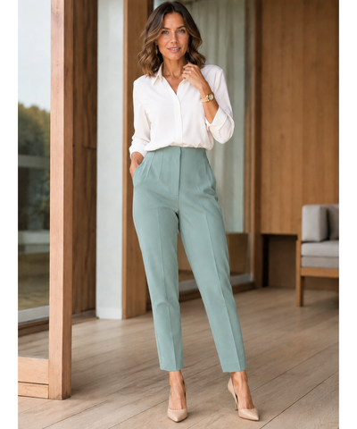 Comprar calça alfaiataria feminina cintura alta com zíper lateral elegante para escritório barato ou em promoção ANELLIMN