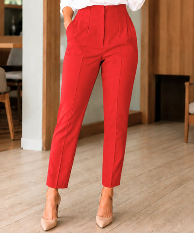 Comprar calça alfaiataria feminina cintura alta com zíper lateral elegante para escritório barato ou em promoção ANELLIMN