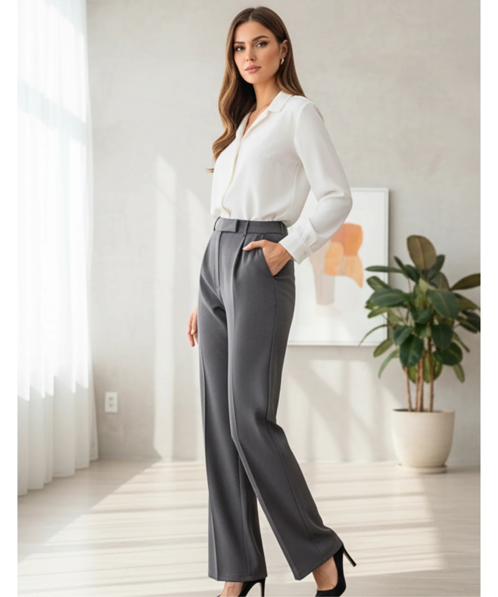 Comprar calça alfaiataria feminina wide leg cintura alta tecido premium trabalho escritório barato ou em promoção ZARA