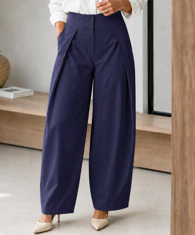 Comprar calça baggy alfaiataria feminina barrel cintura alta risca de giz para trabalho e festas barato em promoção ANELLIMN 