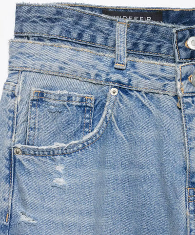Comprar calça jeans baggy feminina cós duplo azul claro em promoção Anellimn