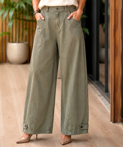Comprar Calça Barrel Feminina Brim Cintura Elástica Perna Ampla barato e em Promoção ANELLIMN