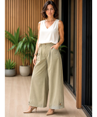 Comprar Calça Barrel Feminina Brim Cintura Elástica Perna Ampla barato e em Promoção ANELLIMN