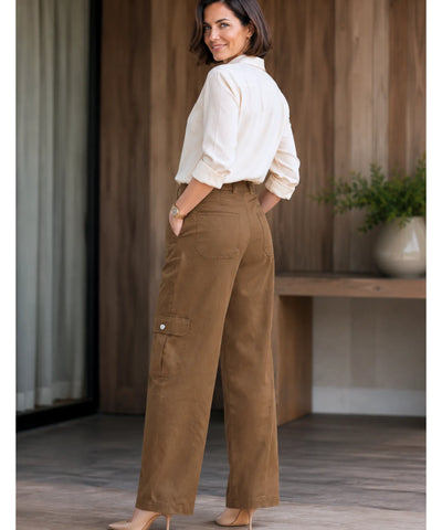 Calça Cargo Feminina Barrel Bolsos Zíper Casual | Creta