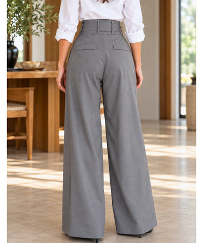 Comprar calça cós duplo cintura alta cinza vista de costas em promoção Anellimn