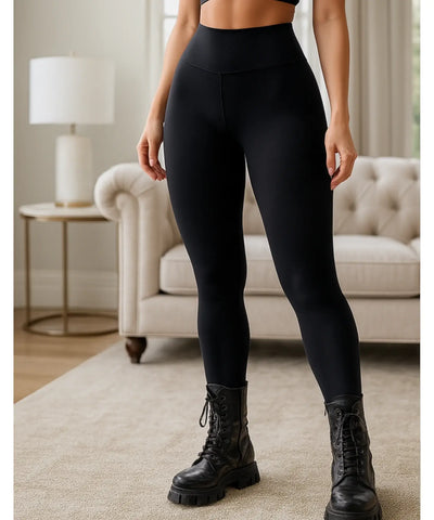 Comprar calça de couro térmica feminina flanelada cintura alta premium barata em promoção
