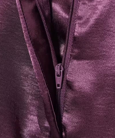 Comprar calça de cetim feminina pantalona roxo zíper lateral em promoção Anellimn