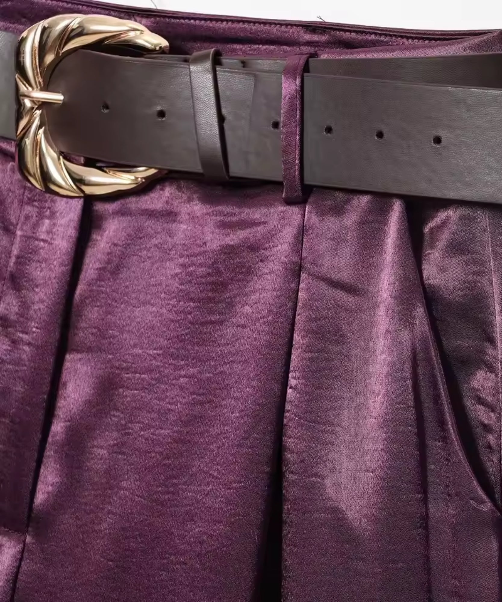 Comprar calça de cetim feminina pantalona roxo cinto incluso em promoção Anellimn