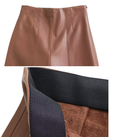 Comprar calça de couro feminina slim cintura alta com costuras decorativas e forro interno em promoção ZARA