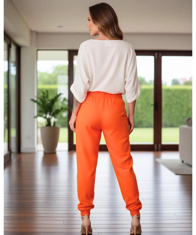 Comprar calça de linho feminina jogger cintura elástica punho na barra com forro e bolsos barata ZARA