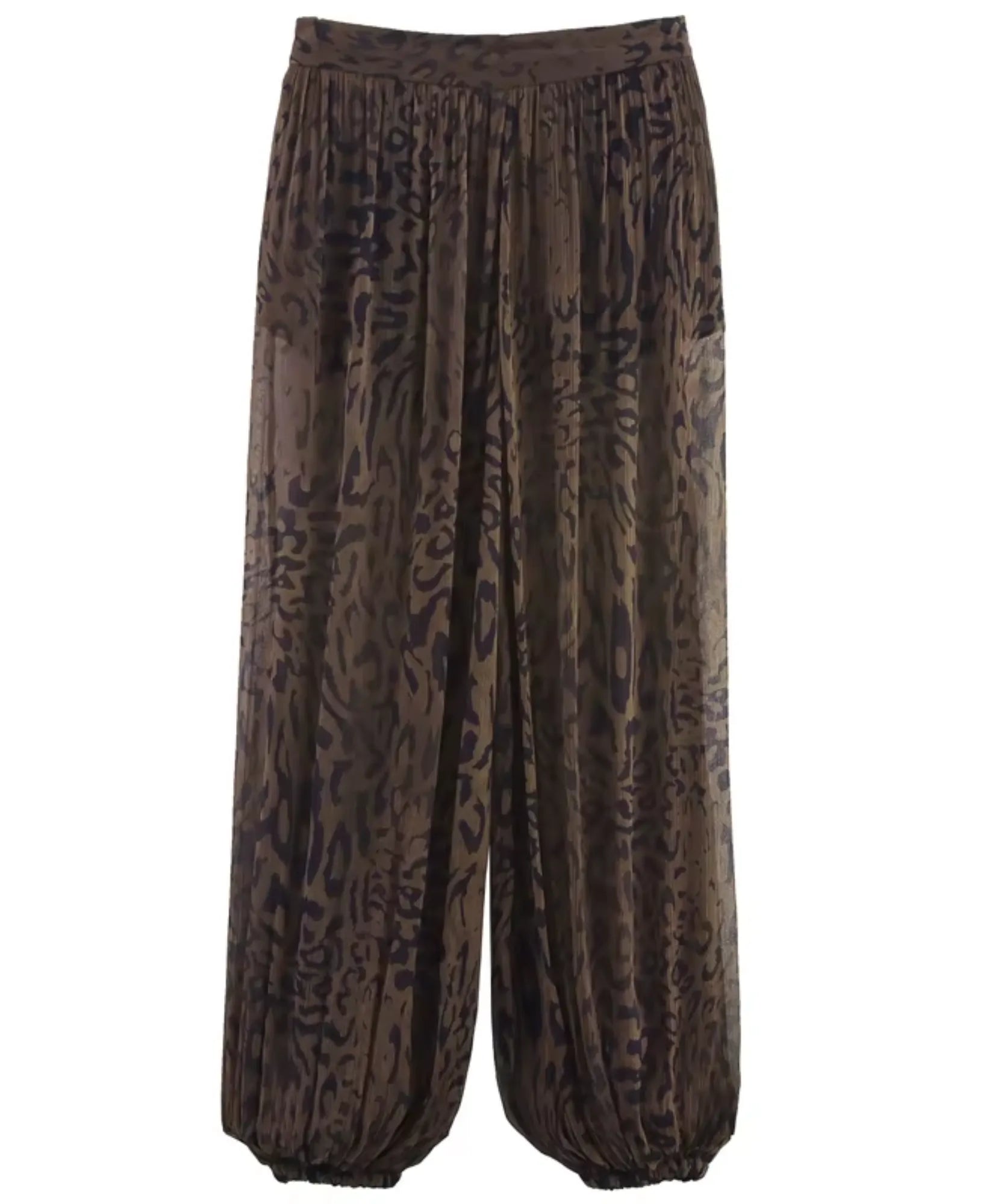 Comprar calça de oncinha feminina cós alto marrom em promoção Anellimn
