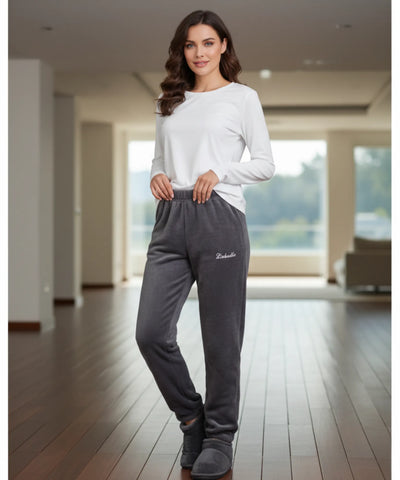 Comprar calça de pijama feminino fleece inverno jogger macio quentinho cintura elástica térmica barato ANELLIMN