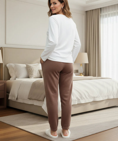 Comprar calça de pijama feminino fleece inverno jogger macio quentinho cintura elástica térmica barato ANELLIMN