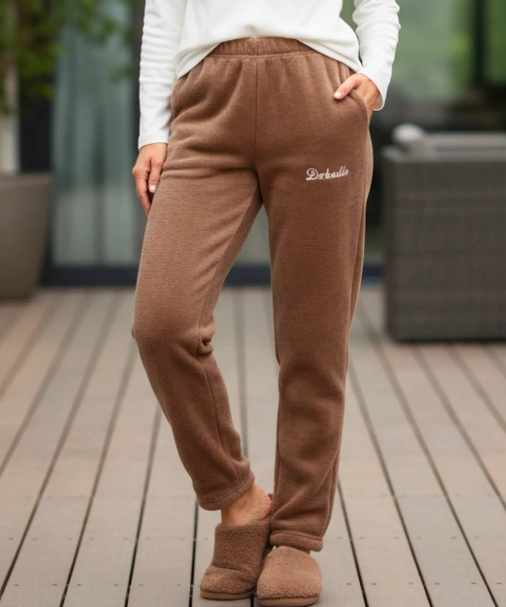 Comprar calça de pijama feminino fleece inverno jogger macio quentinho cintura elástica térmica barato ANELLIMN