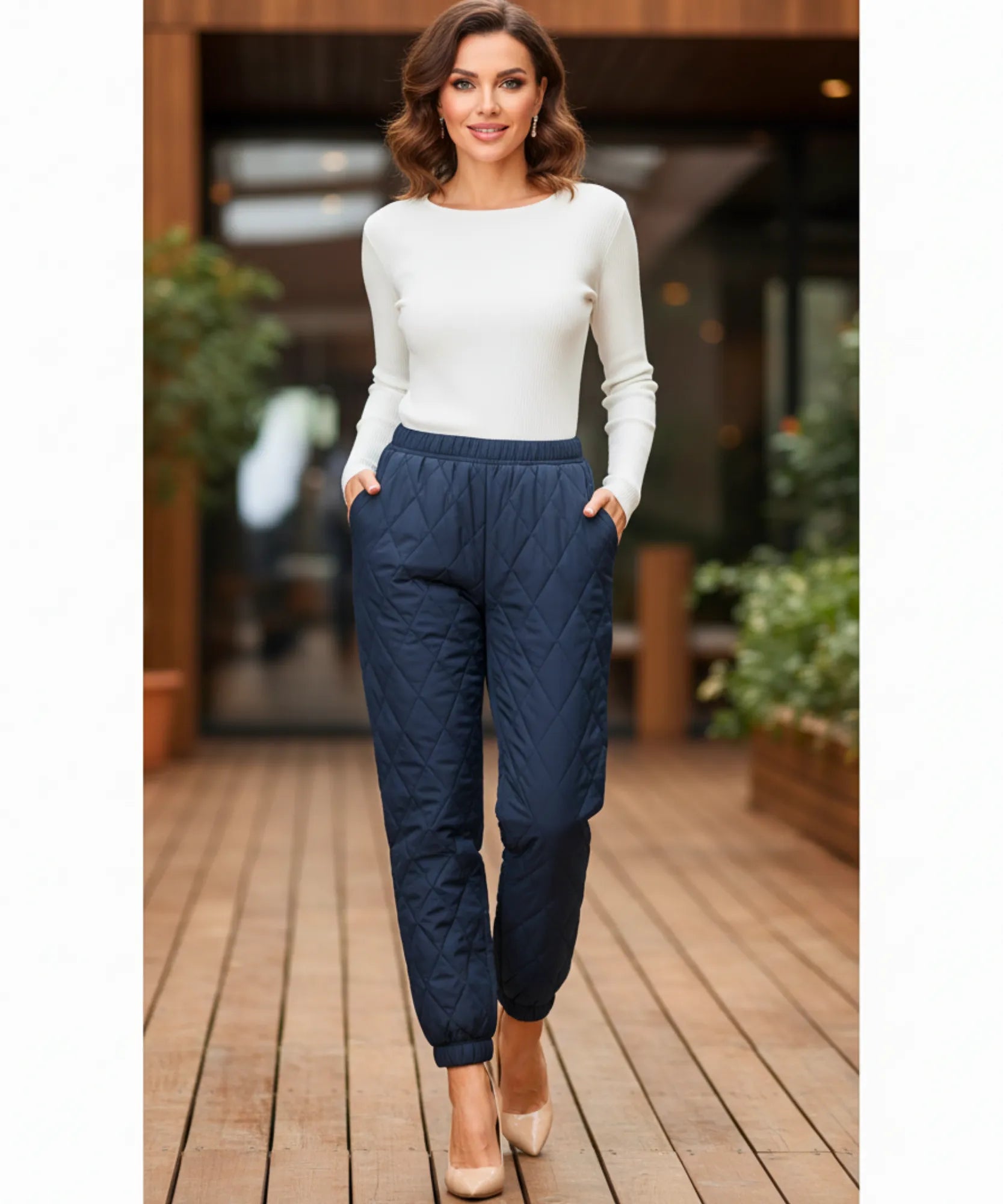 Comprar calça feminina matelassê acolchoada jogger streetwear casual cintura alta bolsos inverno em promoção ZARA
