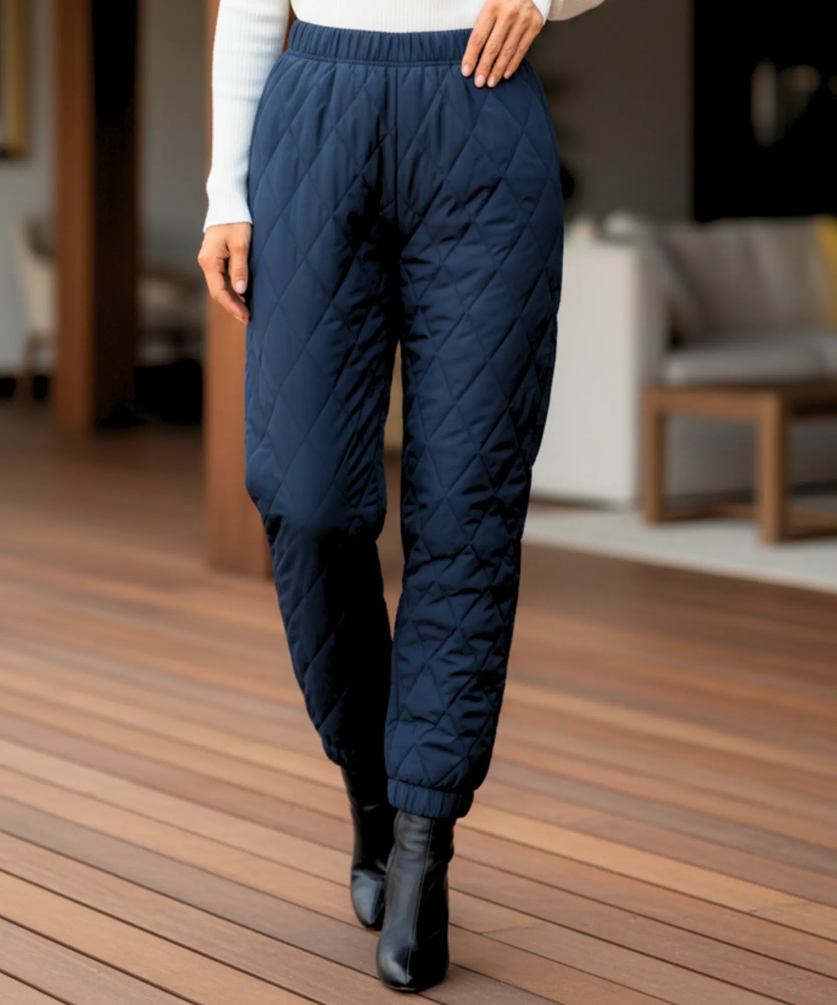 Comprar calça feminina matelassê acolchoada jogger streetwear casual cintura alta bolsos inverno em promoção ZARA
