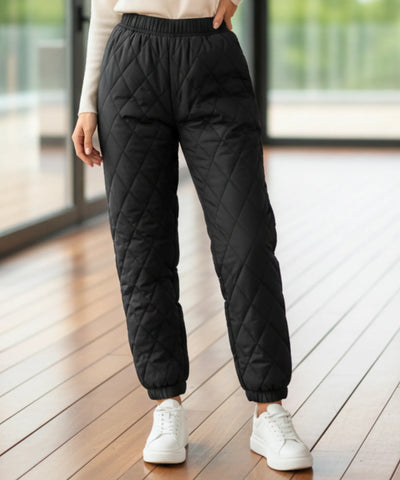 Comprar calça feminina matelassê acolchoada jogger streetwear casual cintura alta bolsos inverno em promoção ZARA
