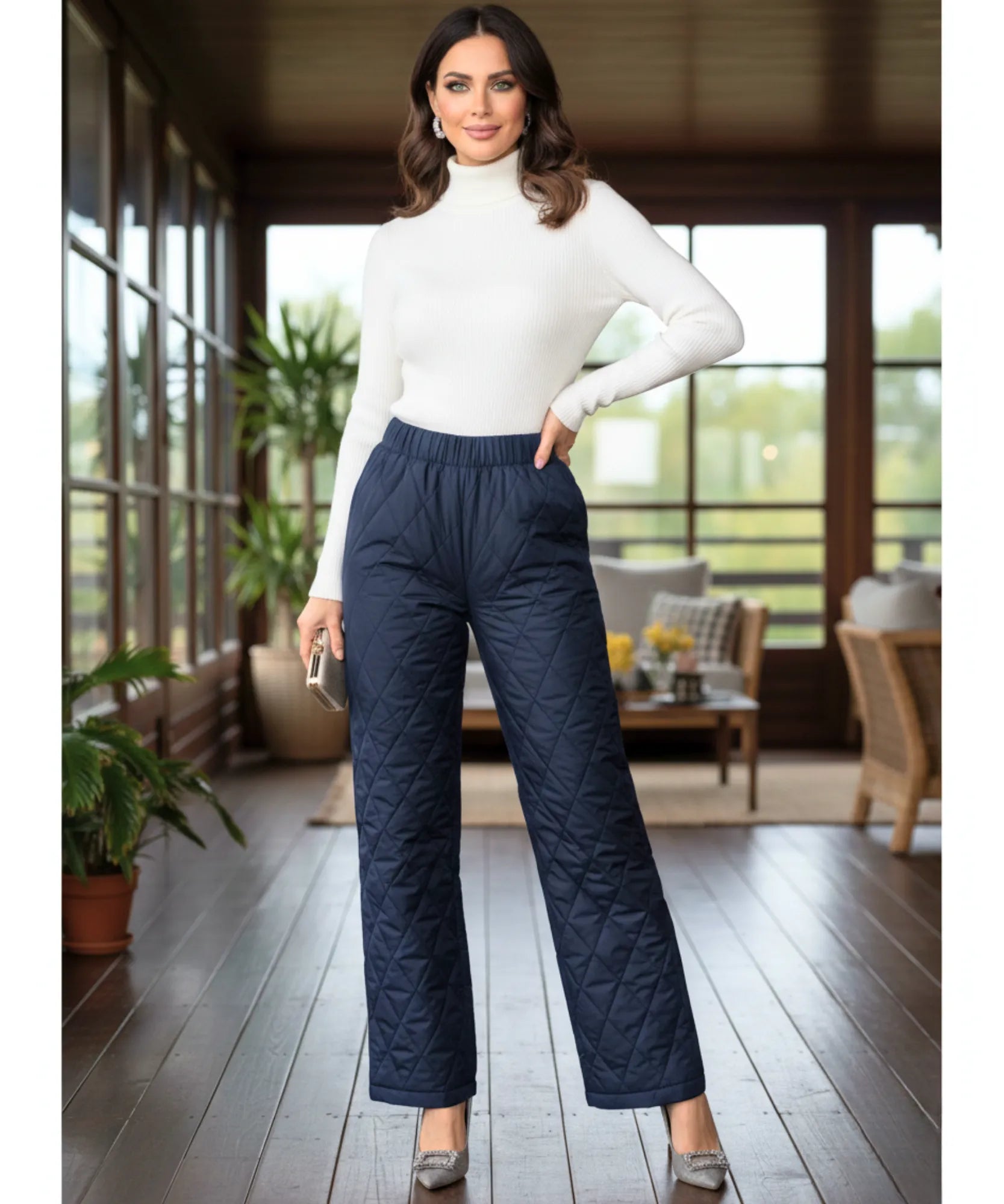 Comprar calça feminina térmica acolchoada matelassê inverno cintura alta quentinha elegante promoção ZARA

